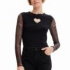 Desigual Combination Heart Cut Out - Longsleeve - Black