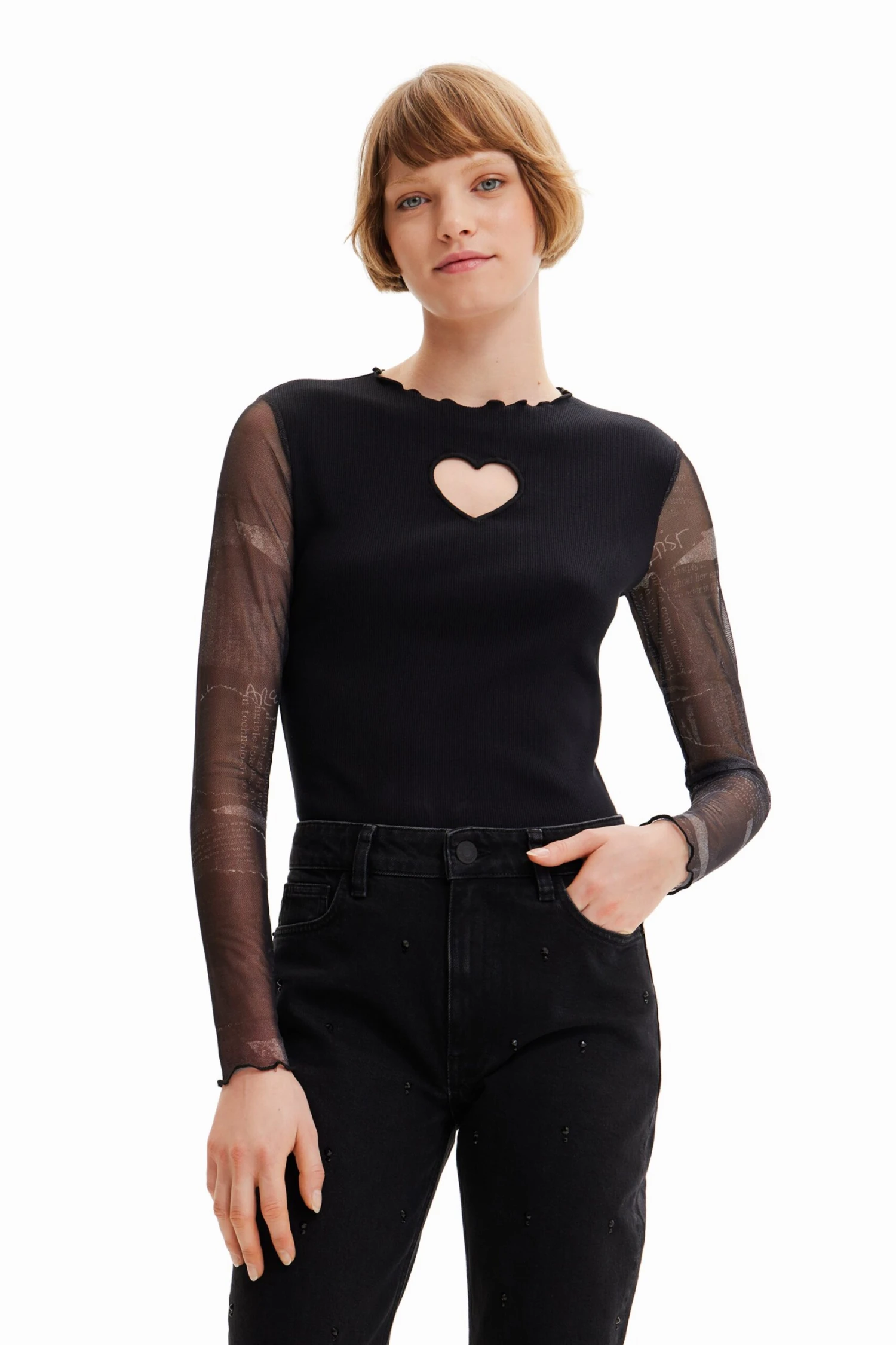 Desigual Combination Heart Cut Out - Longsleeve - Black 1 Desigual Combination Heart Cut Out - Longsleeve - Black