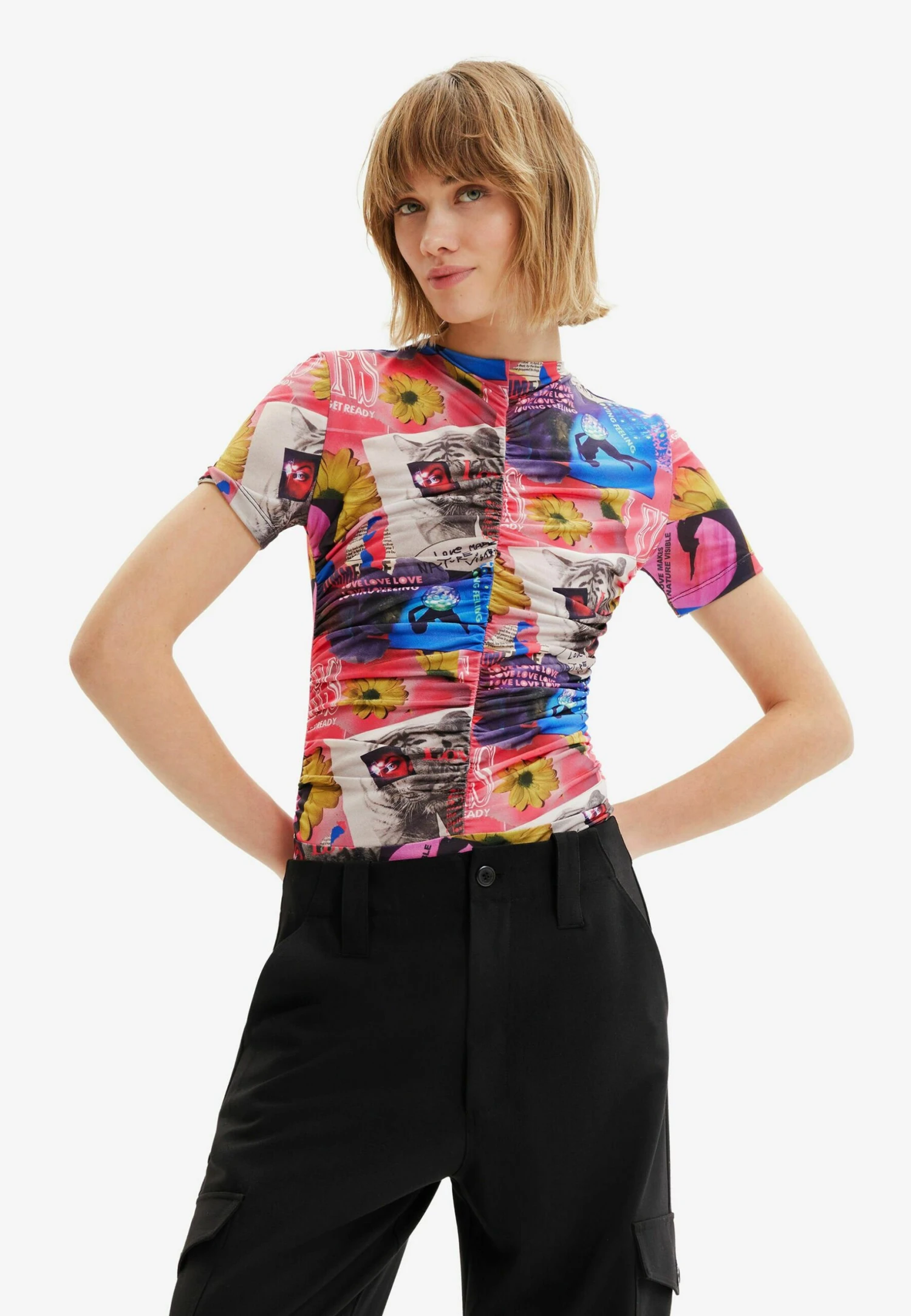 Desigual Ruched Collage Bodysuit - T-Shirt Print - Multicoloured 1 Desigual Ruched Collage Bodysuit - T-Shirt Print - Multicoloured