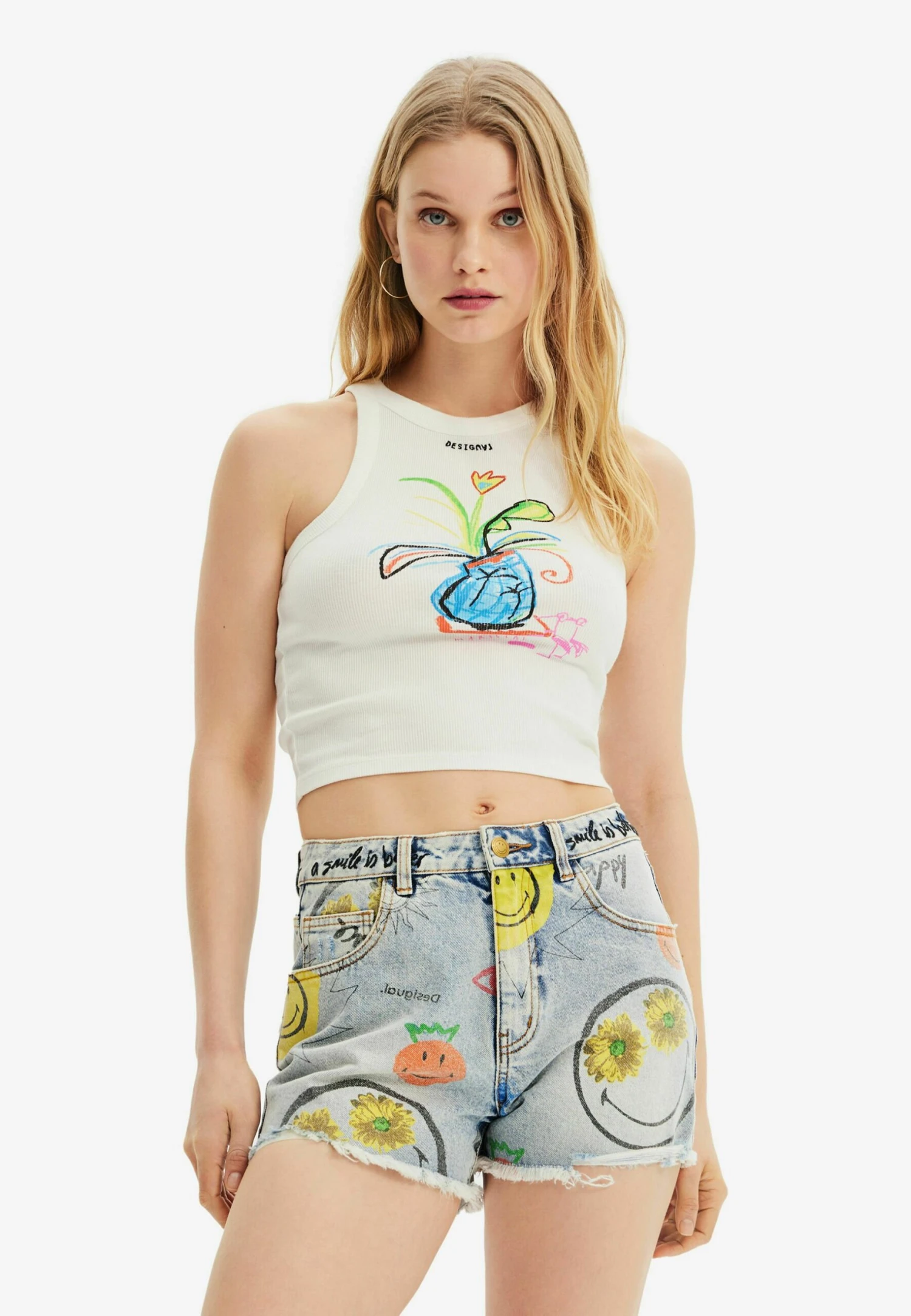 Desigual Tropical Cuout - Top - White 1 Desigual Tropical Cuout - Top - White