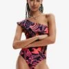 Desigual Asymmetric Ruffle Swimsuit - Badpak - Pink