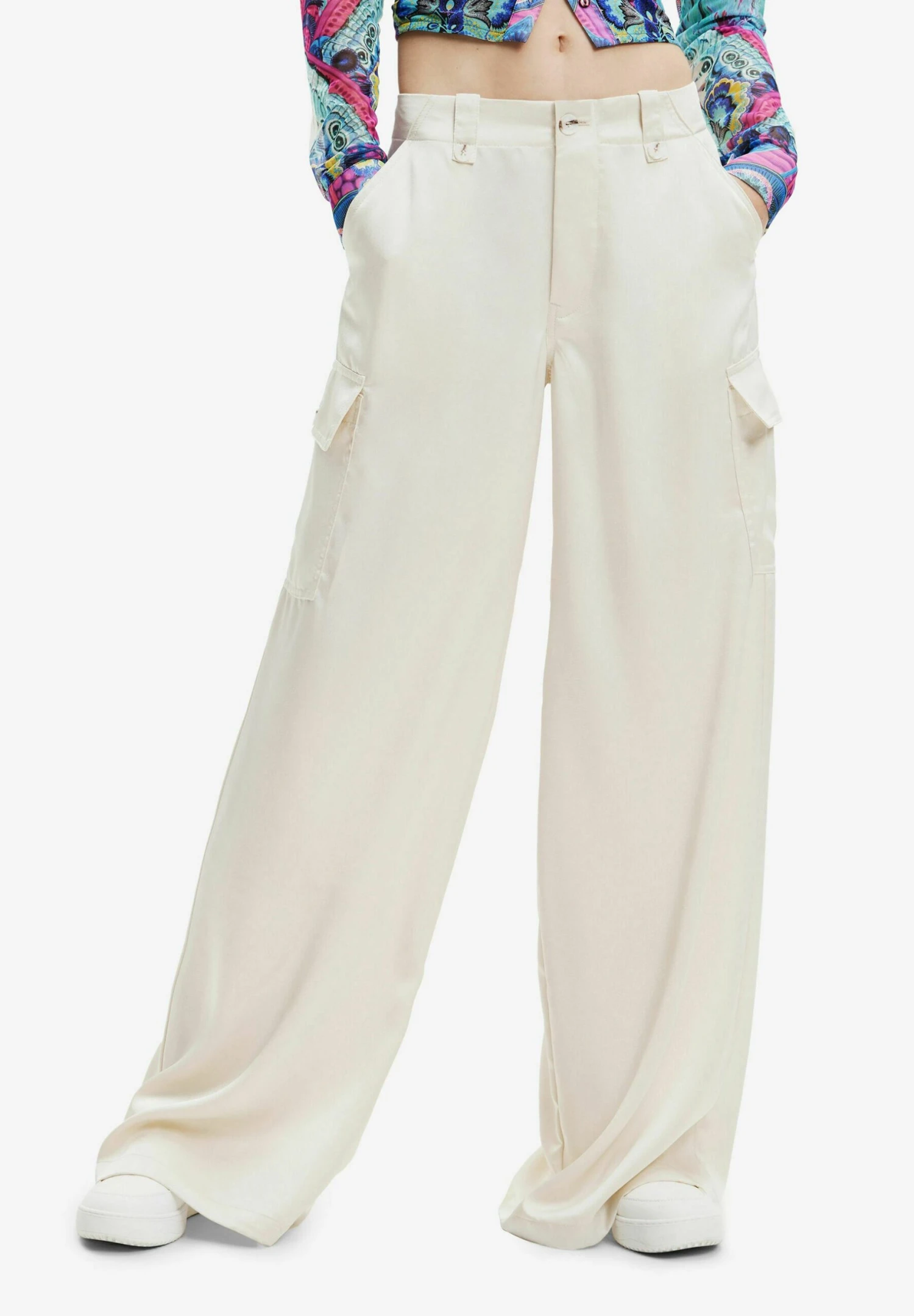 Desigual Wide Leg Satin Cargo - Cargobroek - White 2 Desigual Wide Leg Satin Cargo - Cargobroek - White - Afbeelding 2