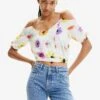 Desigual Gathered Floral Blouse - Blouse - White