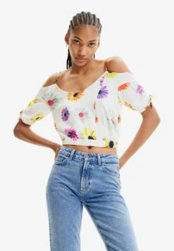 Desigual Gathered Floral Blouse - Blouse - White