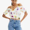 Desigual Gathered Floral Blouse - Blouse - White