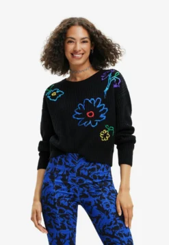 Desigual Embroidered Floral - Trui - Black
