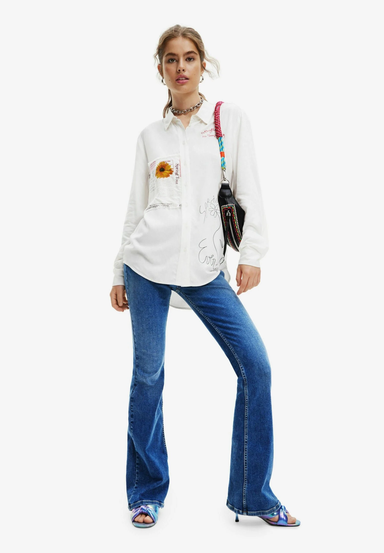Desigual Patchwork Message - Overhemdblouse - White 2 Desigual Patchwork Message - Overhemdblouse - White - Afbeelding 2