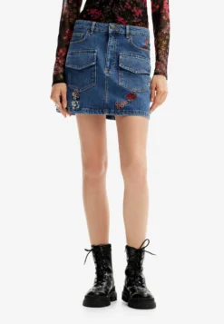 Desigual Floral Mini - Jeansrok - Blue