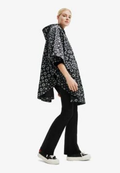 Desigual Geometric Hooded - Poncho - Black -Desigual 29cac213bdc645c5975bd9024bb01a8f