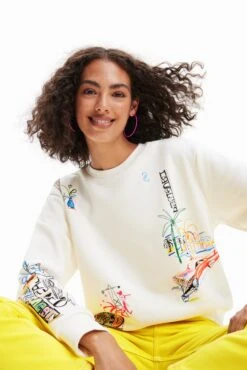 Desigual Arty Illustrations - Sweater - White -Desigual 2c59095f748b4eea9e4065248e4e0ab3
