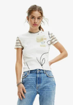 Desigual Textured Knit - T-Shirt Print - White