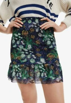 Desigual Slim Floral - A-Lijn Rok - Blue -Desigual 3196d18a120848b08008b3a6765985f7