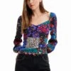 Desigual Patchwork Corset Blouse - Blouse - Black