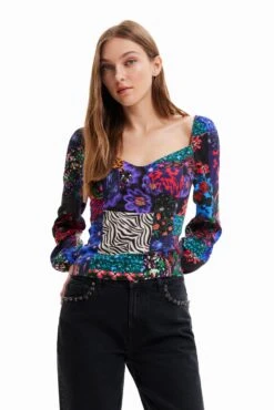 Desigual Patchwork Corset Blouse - Blouse - Black