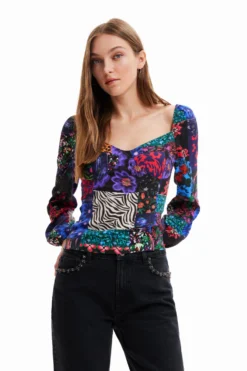 Desigual Patchwork Corset Blouse - Blouse - Black