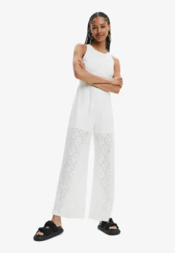 Desigual Long Embroidered Lace Jumpsuit - Jumpsuit - White