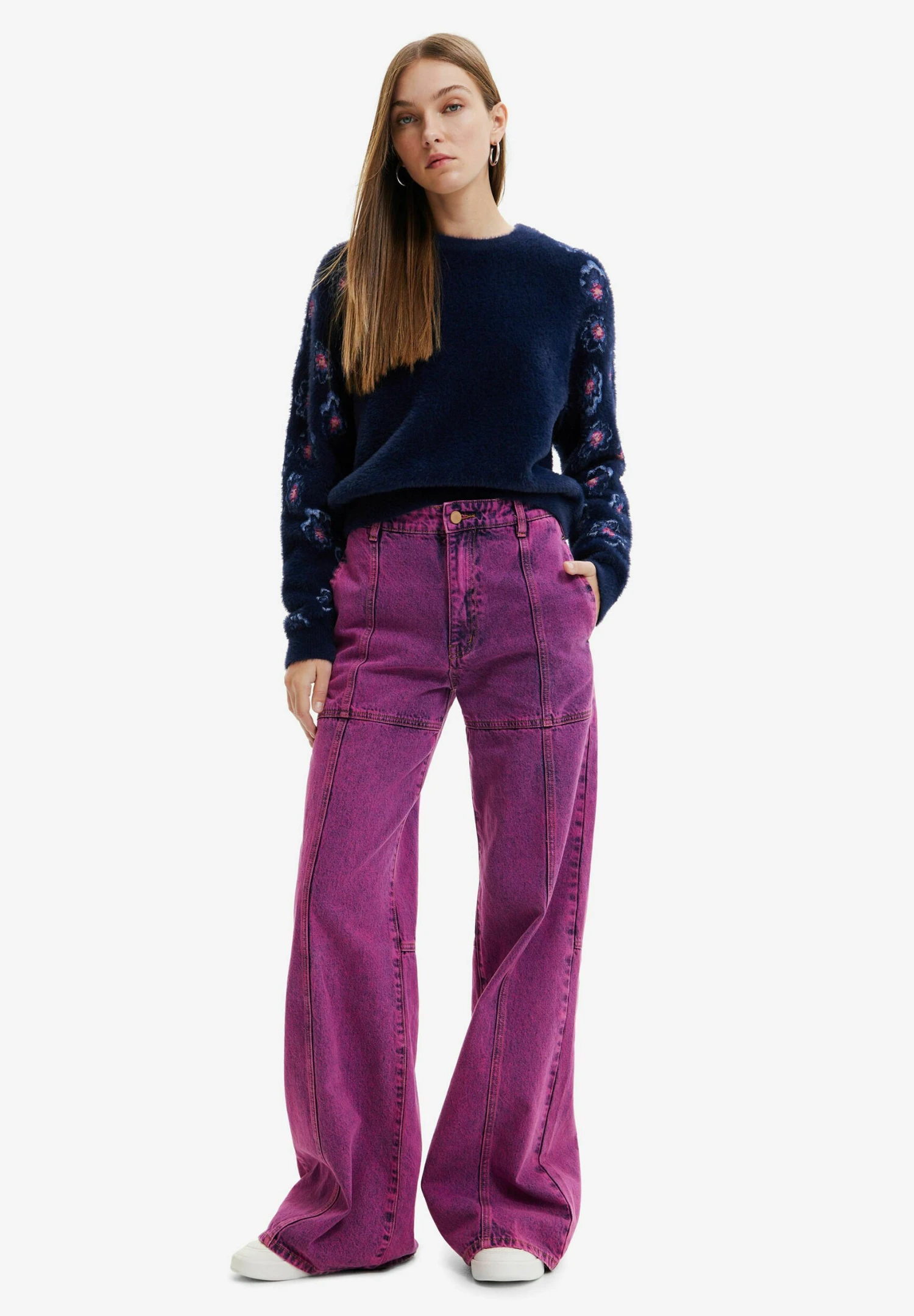 Desigual Floral Fur-Effect - Fleece Trui - Blue 2 Desigual Floral Fur-Effect - Fleece Trui - Blue - Afbeelding 2