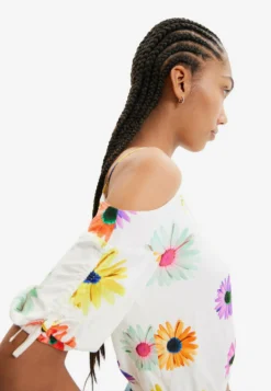 Desigual Gathered Floral Blouse - Blouse - White -Desigual 383040a20df84b10aa7ebf3371340f50 scaled
