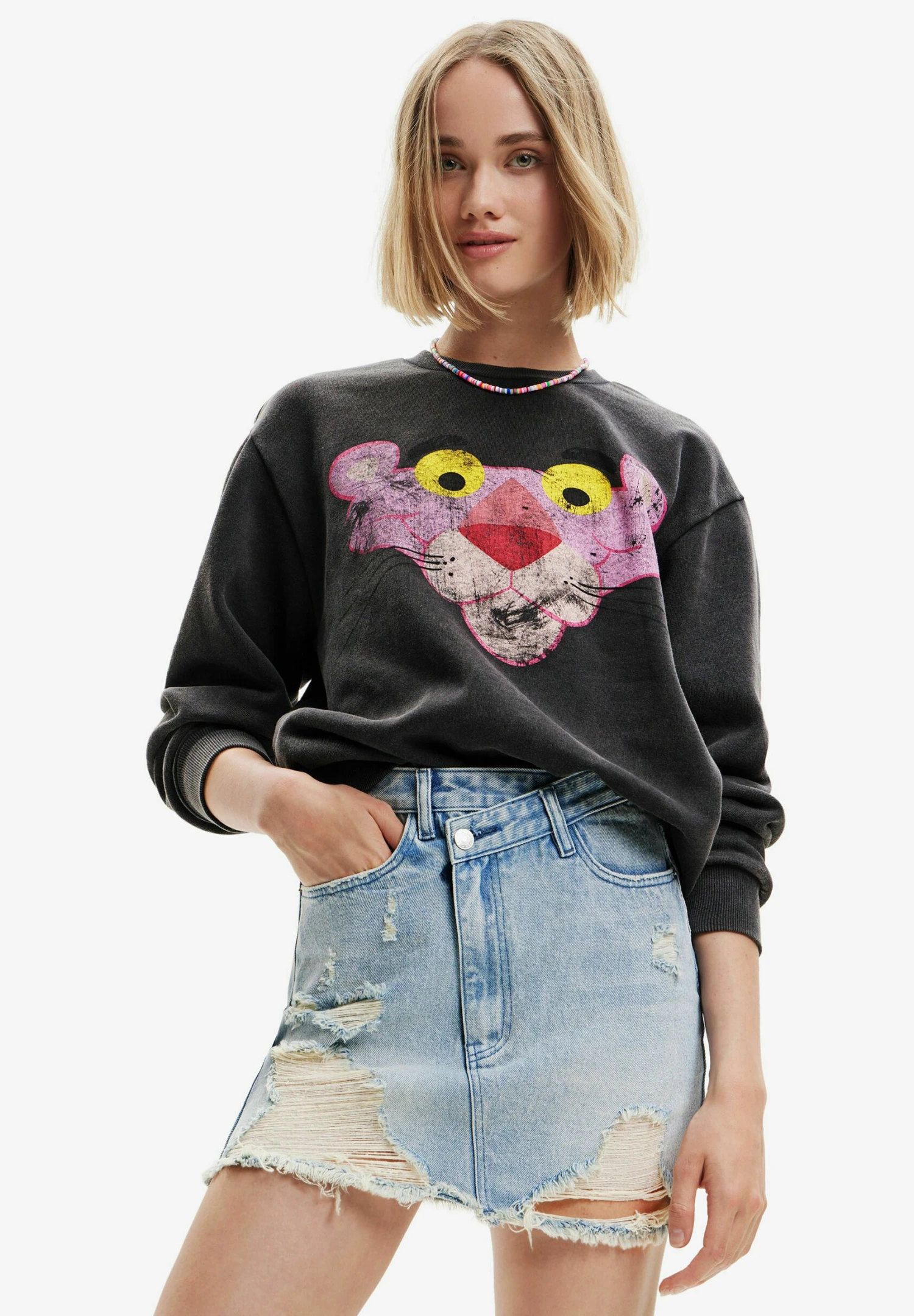 Desigual Distressed Pink Panther - Sweater - Black 1 Desigual Distressed Pink Panther - Sweater - Black