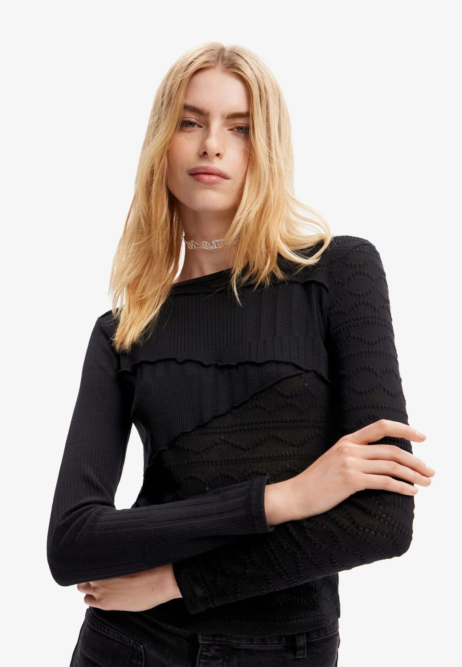 Desigual Textured- Longsleeve - Black 4 Desigual Textured- Longsleeve - Black - Afbeelding 4