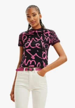 Desigual Contrasting Message- T-Shirt Print - Black
