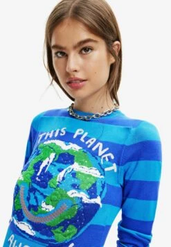 Desigual Triped Planet - Trui - Blue -Desigual 3effb816608b4cf8b5089b4d4acb2889