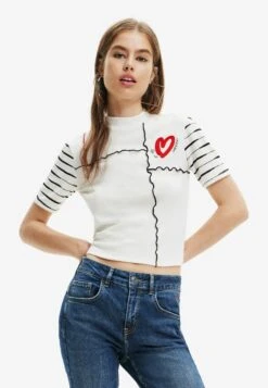 Desigual Tropical Wrap Crop - T-Shirt Print - White