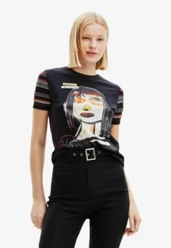 Desigual Arty Face- T-Shirt Print - Black