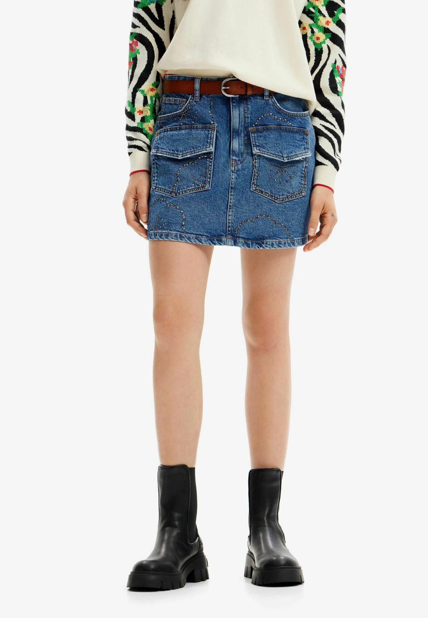 Desigual Studded - A-Lijn Rok - Blue 1 Desigual Studded - A-Lijn Rok - Blue