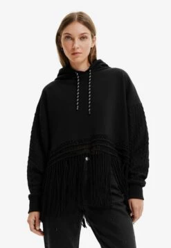 Desigual Oversize Fringe Hoodie - Hoodie - Black -Desigual 45688e54b0d84b908f98ceaa8efc5a7d