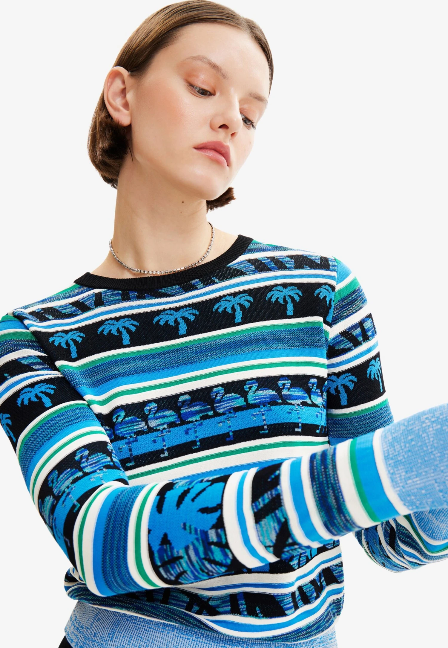 Desigual Tropical Border - Trui - Mineral Blue 4 Desigual Tropical Border - Trui - Mineral Blue - Afbeelding 4