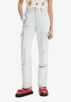 Desigual Tie-Dye Cargo - Straight Leg Jeans - White