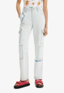 Desigual Tie-Dye Cargo - Straight Leg Jeans - White