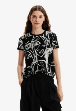 Desigual Contrasting Face - T-Shirt Print - Black