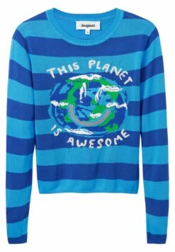 Desigual Triped Planet - Trui - Blue -Desigual 5645e08a7ac1458f85d013fcf82f5365