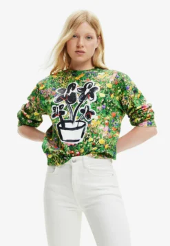 Desigual Floral Plant - Sweater - Green