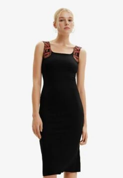 Desigual Slim Ribbed Strappy - Etui-Jurk - Black