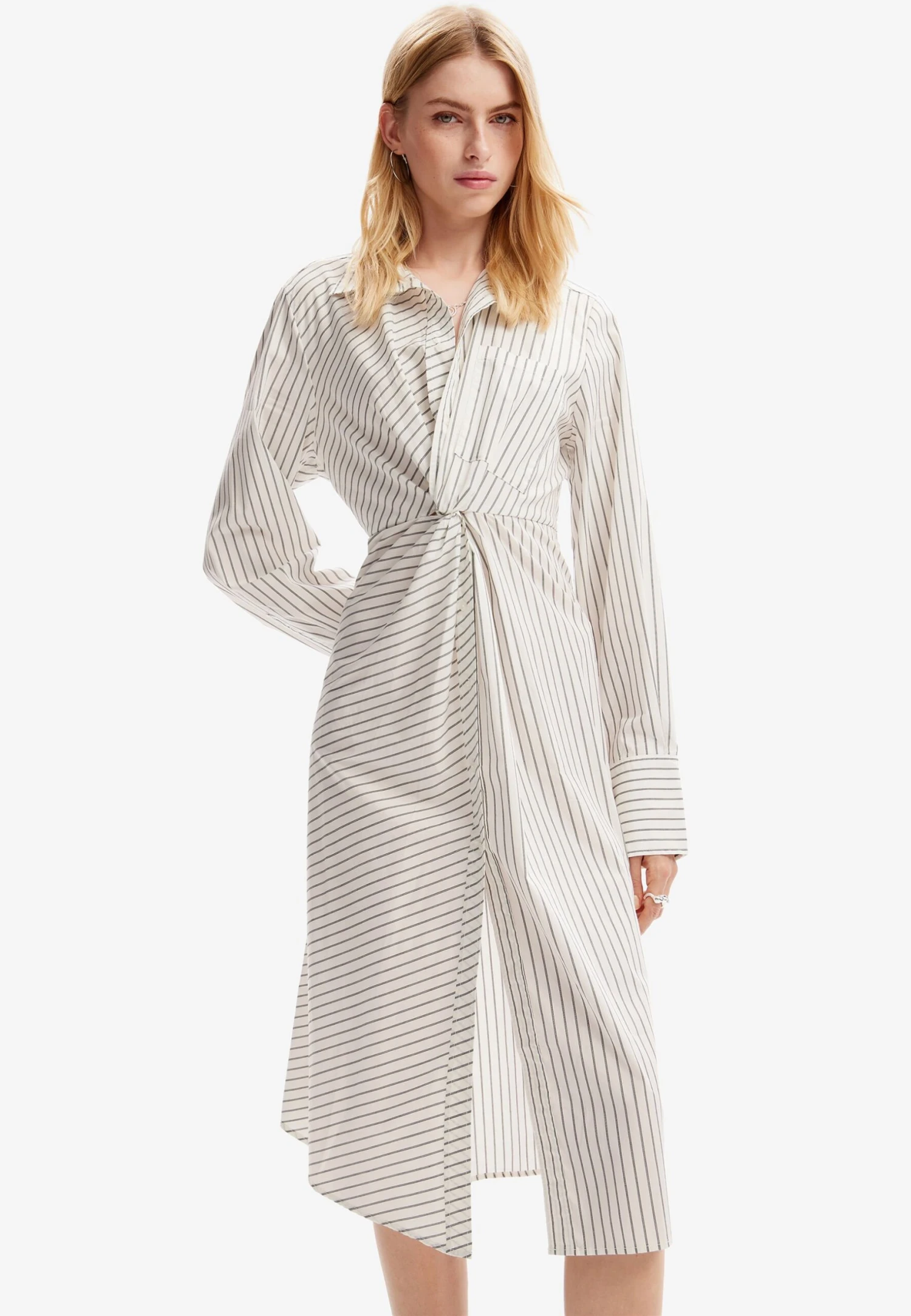 Desigual Striped Midi- Blousejurk - White 4 Desigual Striped Midi- Blousejurk - White - Afbeelding 4