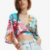 Desigual Tropical Wrap Crop - Strandaccessoire - White