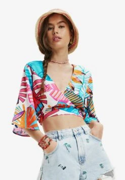 Desigual Tropical Wrap Crop - Strandaccessoire - White
