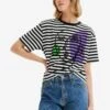 Desigual Striped Arty Face - T-Shirt Print - Black