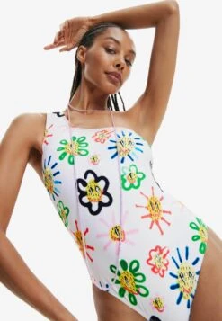 Desigual Asymmetric Strap Sun Swimsuit - Badpak - White -Desigual 6224e3ab744743f5b96f8ae8565c2aef