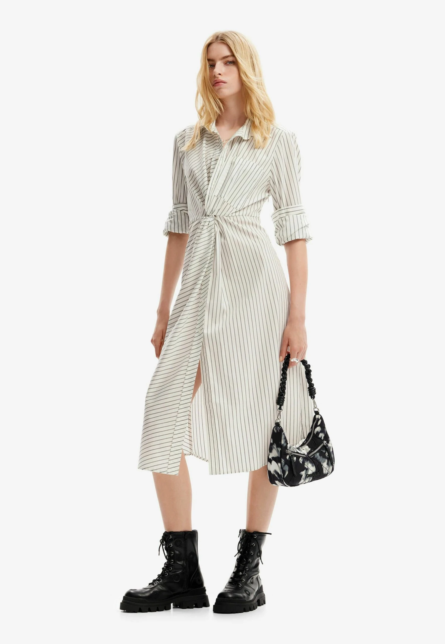 Desigual Striped Midi- Blousejurk - White 2 Desigual Striped Midi- Blousejurk - White - Afbeelding 2