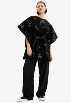 Desigual Embroidered Belted - Poncho - Black