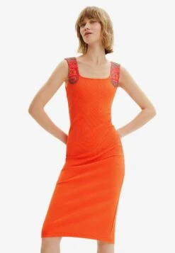 Desigual Slim Ribbed Strappy - Etui-Jurk - Orange
