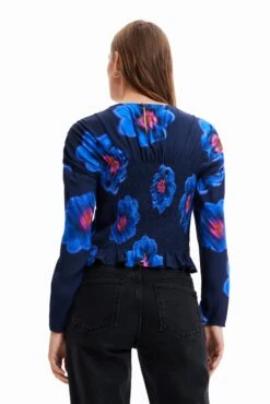 Desigual Floral Ruched Blouse - Blouse - Marino -Desigual 69804f53e93644498e49d7cfd1f06df4