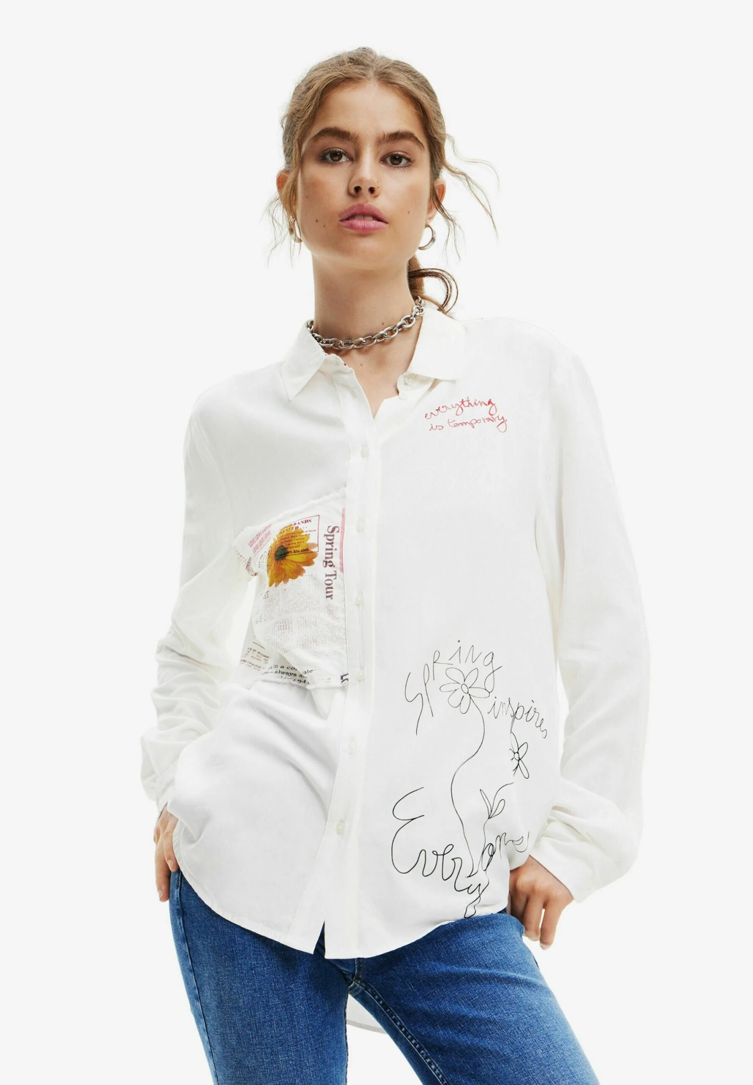 Desigual Patchwork Message - Overhemdblouse - White 1 Desigual Patchwork Message - Overhemdblouse - White