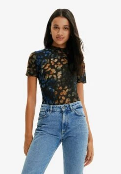 Desigual Textured Animal Print Bodysuit - T-Shirt Print - Beige