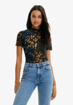 Desigual Textured Animal Print Bodysuit - T-Shirt Print - Beige