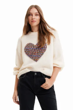 Desigual Oversize Heart - Trui - Blanco